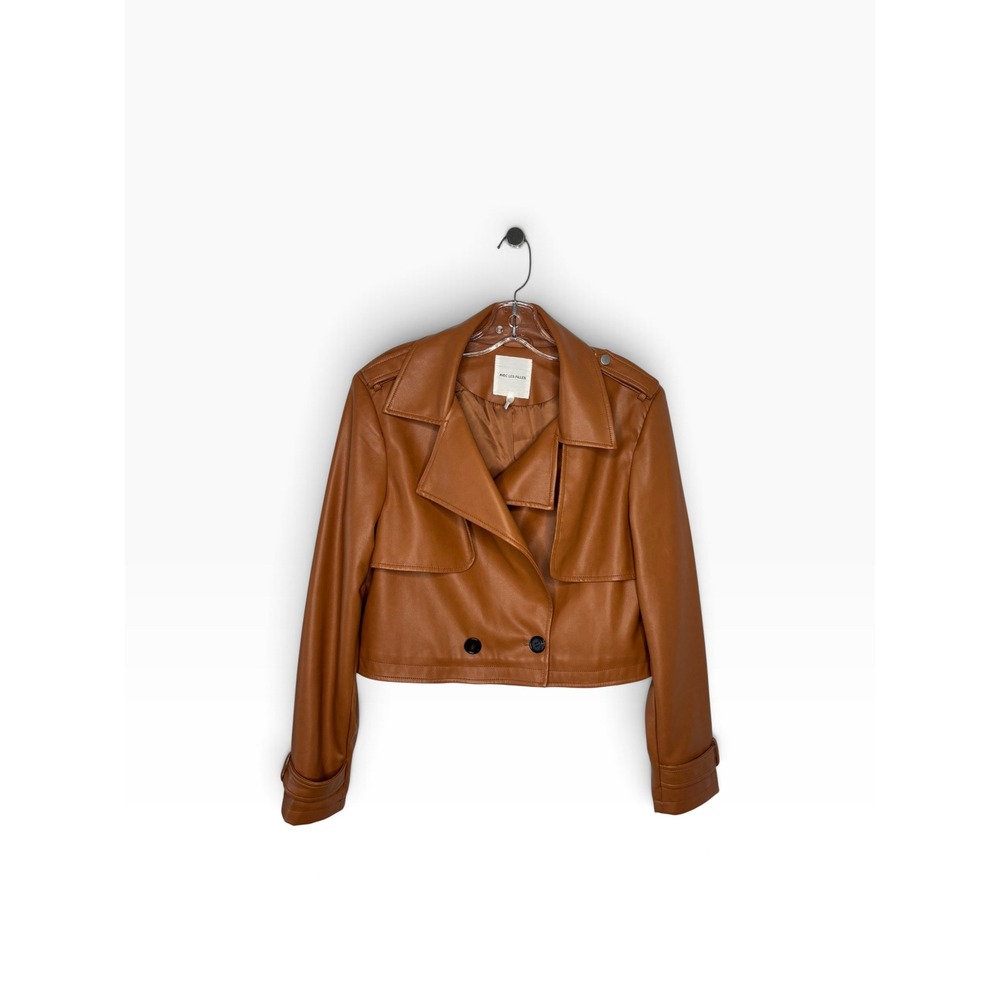 Avec Les Filles Faux Leather Jacket Womens M Brown Excellent Cropped Trench Coat - Picture 2 of 9